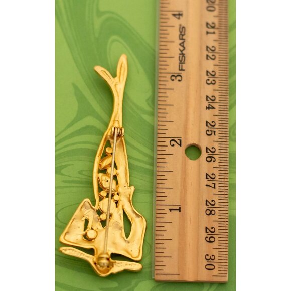 Vintage Art Deco Stylish Figure Rhinestones Gold Tone Brooch - W1 - Picture 2 of 2